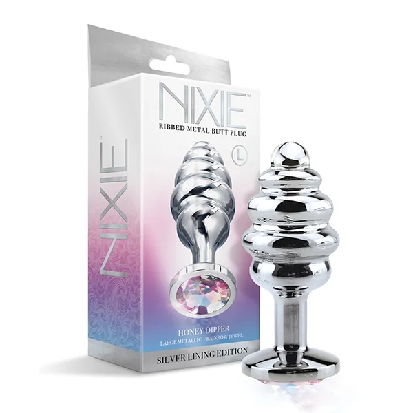 NIXIE HONEY DIPPER LARGE RIBBED STAINLESS STEEL PLUG