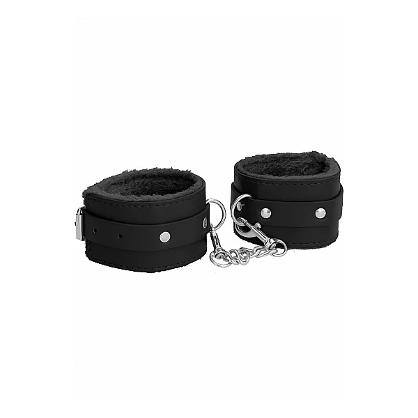 OUCH! PLUSH LEATHER HANDCUFFS BLACK