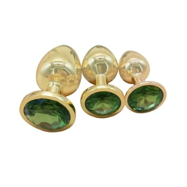 Ouch! Round Gem Metal Butt Plug Large Gold Emerald Green
