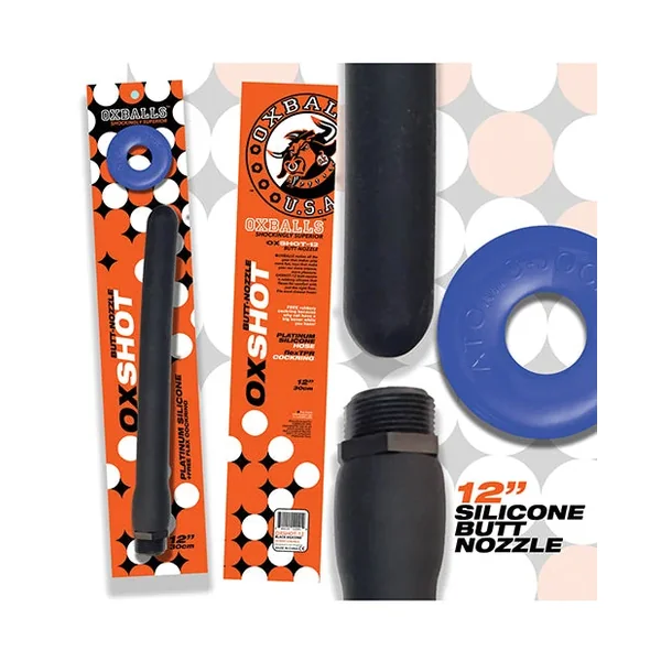 Oxballs Oxshot Silicone Butt Nozzle W/flex Cockring – Black/blue