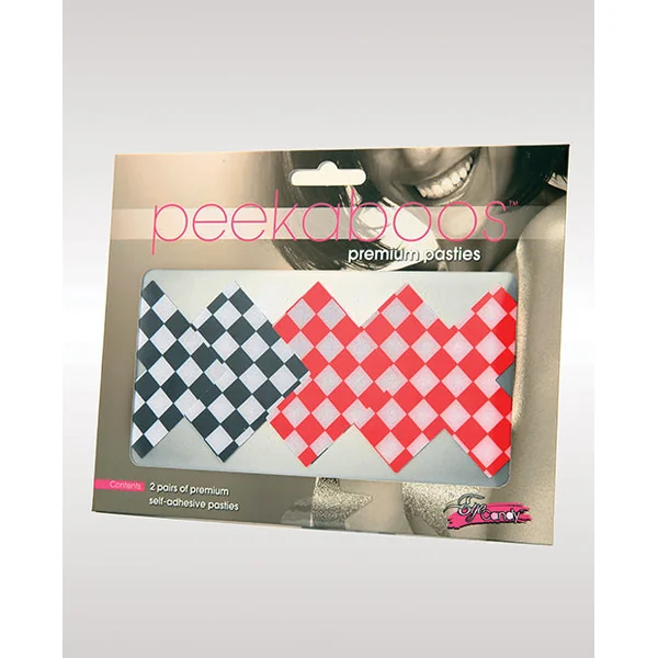 Peekaboos Off The Wall Checkered Pasties - 2 Pairs 1 Black-1 Red