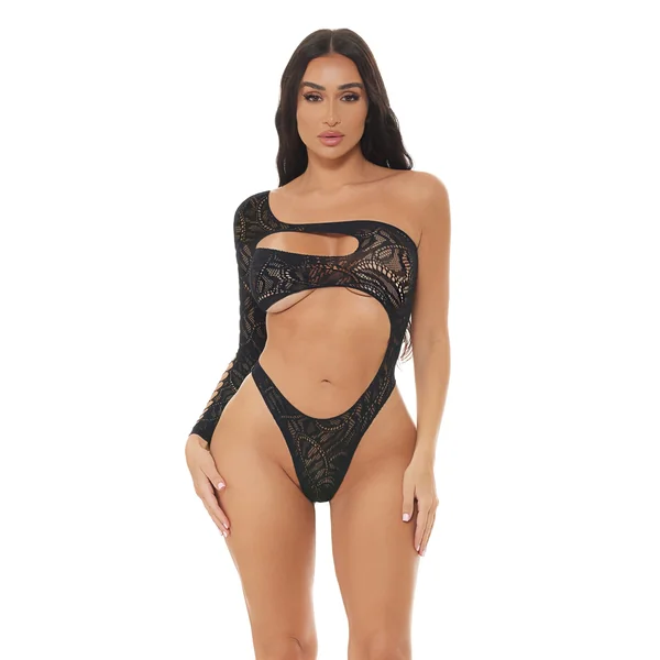 Pink Lipstick Tap In One Shoulder Teddy - Black O/S