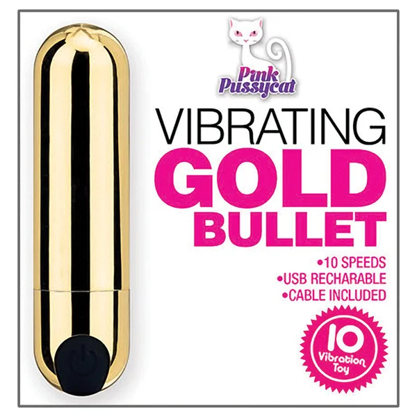 Pink Pussycat Vibrating Bullet - Gold