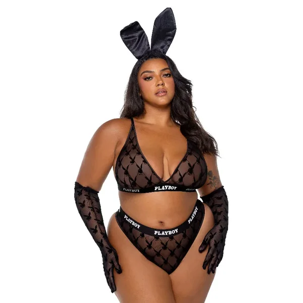 Playboy Flocked Bunny Bralette Set