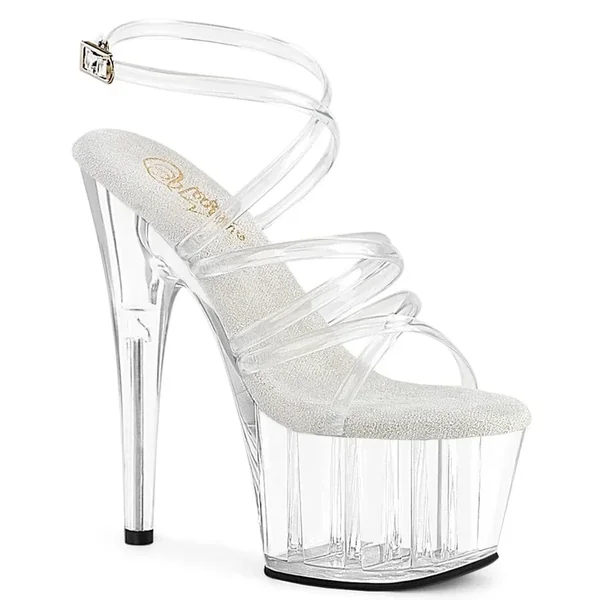 Pleaser – Adore 706 Clear Strappy Platform Stilettos with 7 inch Heel | UK 2-9