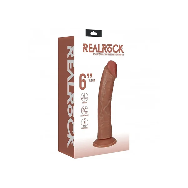 Realrock 6in vibrating cock r/curve tan