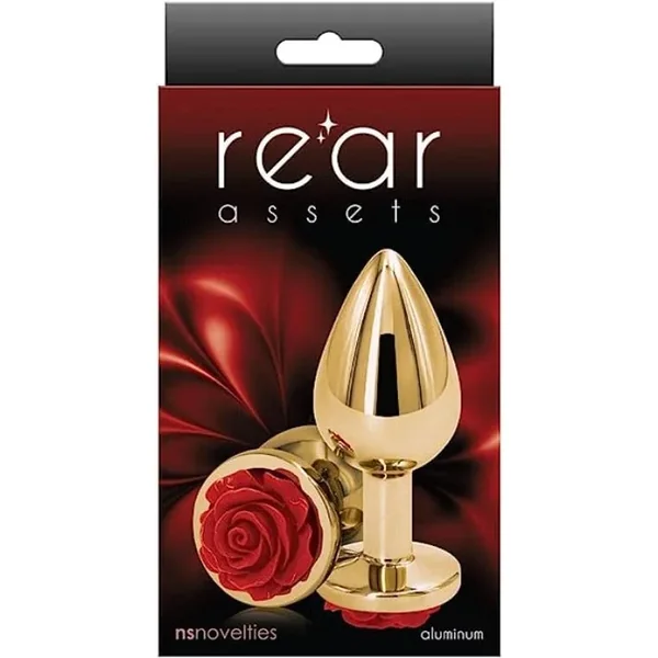 Rear Assets “Rose” Medium Butt Plug -Red/Gold