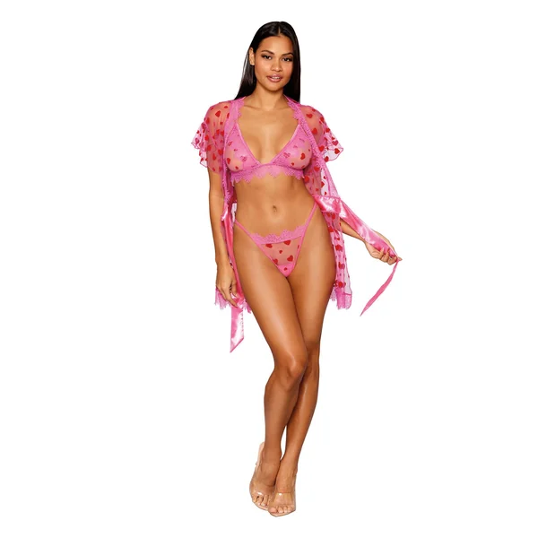 Robe With Bralette and G-String - Medium - Peony