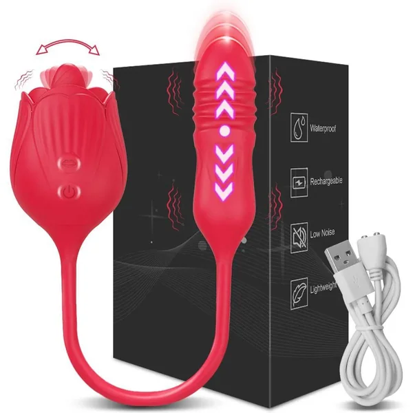 Rose Vibrator with Tongue Licking & Telescopic Dildo