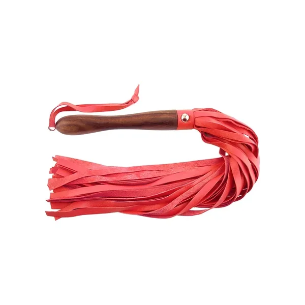 Rouge Wooden Handle Leather Flogger Red
