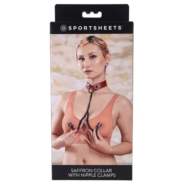 Saffron Collar With Nipple Clamps - Black/red
