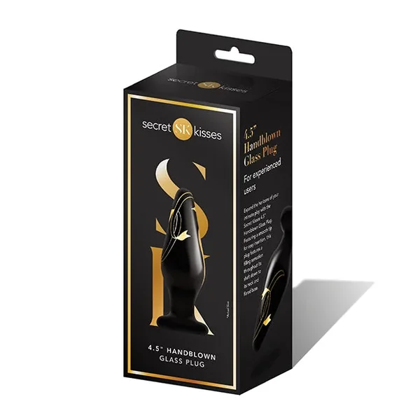 Secret Kisses 4.5″ Handblown Wide Glass Plug – Black/Gold