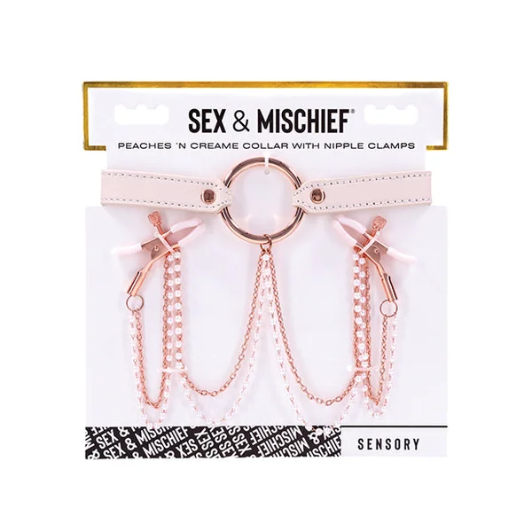 Sex & Mischief Peaches 'n CreaMe Collar w/Nipple Clamps
