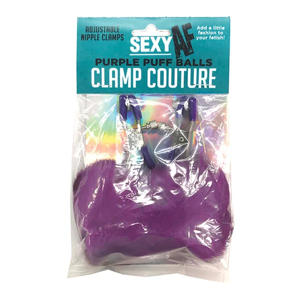 Sexy Af Nipple Clamps - Purple Puff Ball