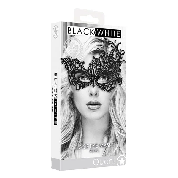 Shots Ouch Black & White Lace Eye Mask - Royal Black