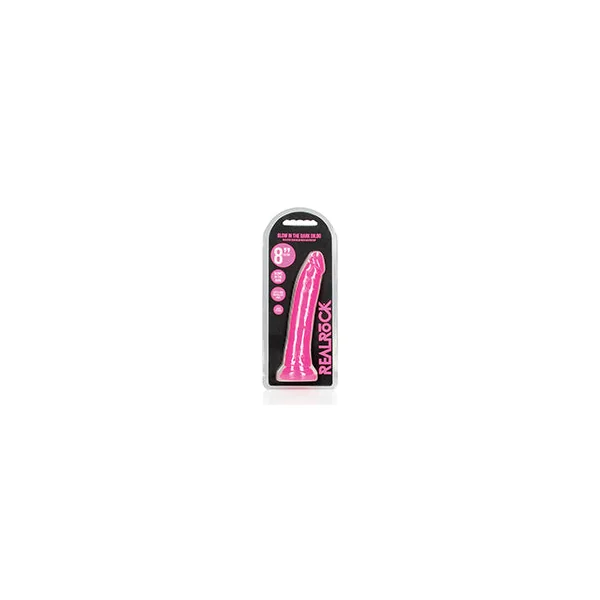 Shots Realrock 8" Slim Dildo Glow In The Dark - Neon Pink