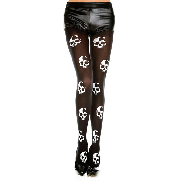 Skull Print Tights - One Size - Black / White