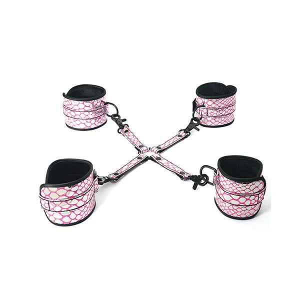 Spartacus Faux Leather Wrist & Ankle Restraints W-hog Tie - Pink