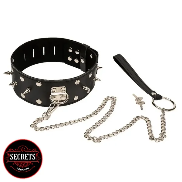 Spiked BDSM Padlock Collar & Leash