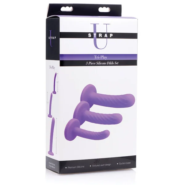 Strap U Tri-play Silicone Dildo - Set Of 3 Purple