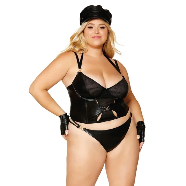 Stretch Leather Cropped Bustier & Strappy G-String Set