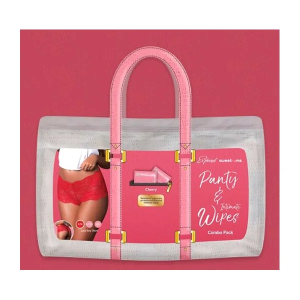 SWEETUMS LACE BOY SHORT W/ WIPES CHERRY S/M