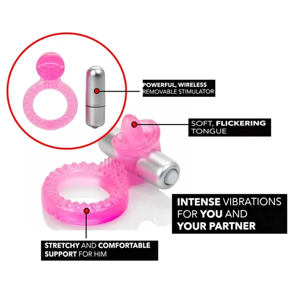 Teaser Tongue Enhancer Vibrating Penis Ring Waterproof Pink