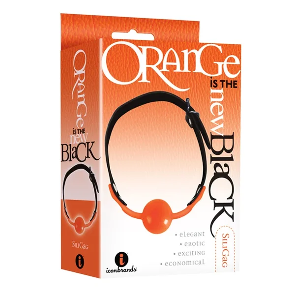 The 9’s, Orange Is The New Black, SiliGag Silicone Bag Gag, Orange with Black Faux Leather Straps