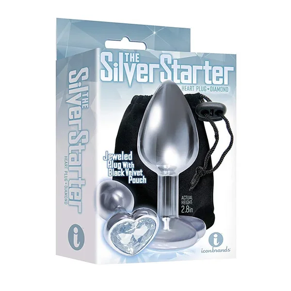 The 9’s, The Silver Starter, Bejeweled Heart Stainless Steel Plug, Diamond