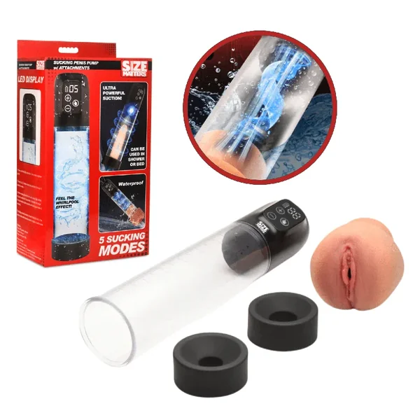 Vibrating Rechargeable Sucking Penis Pump With Attachment Waterproof Sex Toy